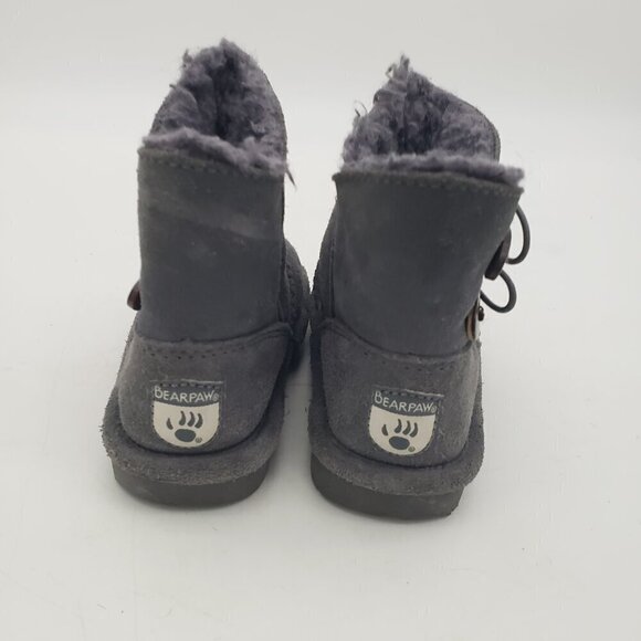 Bearpaw Rosaline Toddler Girls' Gray Suede Leather Warm Winter Boots Size 8 - Picture 4 of 13